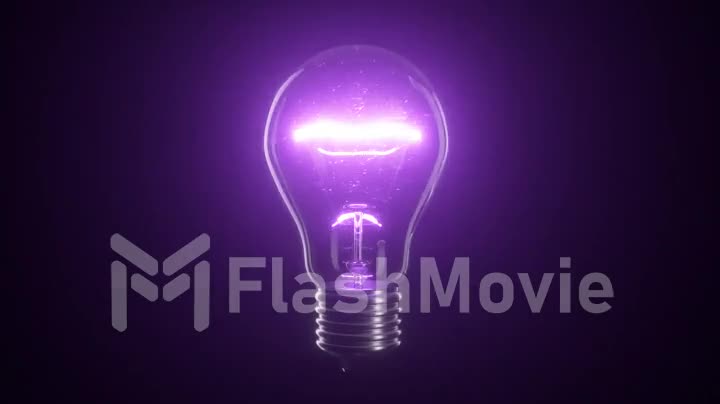 Flickering tungsten purple light bulb lamp over black isolated background