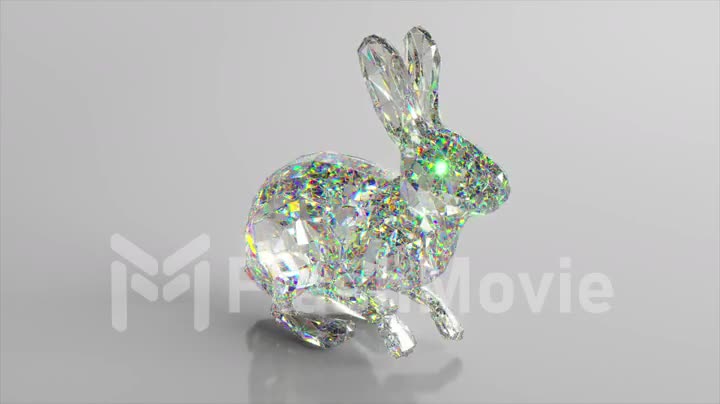 Running diamond rabbit. The concept of nature and animals. Low poly. White color. 3d animation of seamless loop