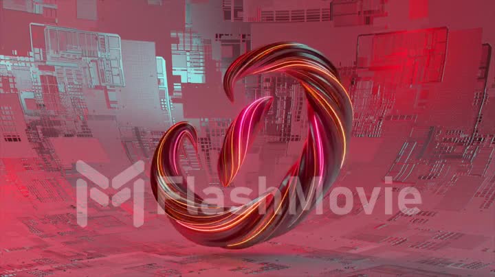 Collection Living Alphabet. Unique twisted letters. Red pink color. Neon. Letter D. 3d animation of seamless loop