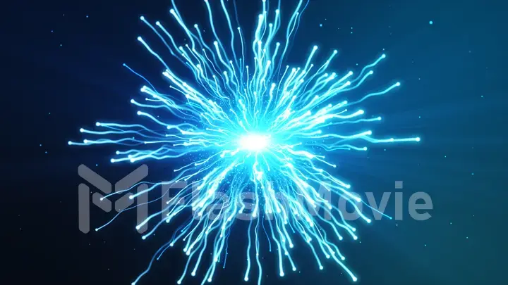 A large blue explosion particles under a microscope