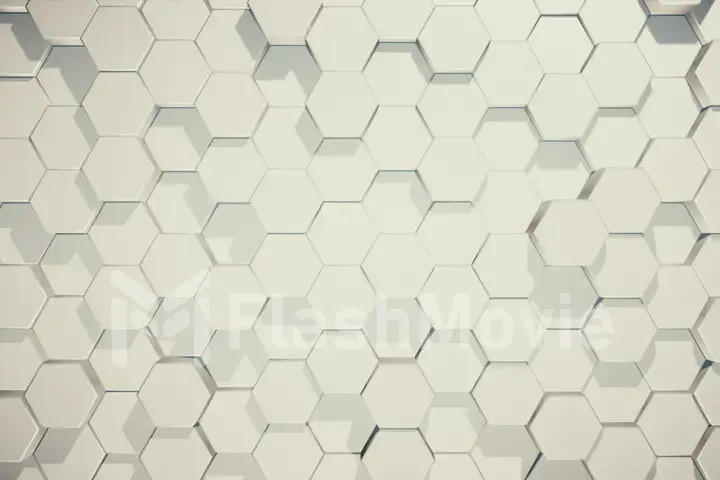 Abstract background of moving hexagons in random order 3d illustration