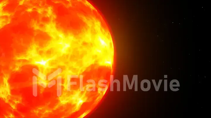 The burning sun in space among the stars copy space