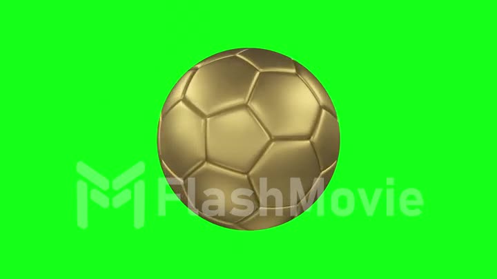 3d render of a bronze ball. Rotating bronze soccer ball on green screen isolated background. Chroma Key. Seamless loop animation
