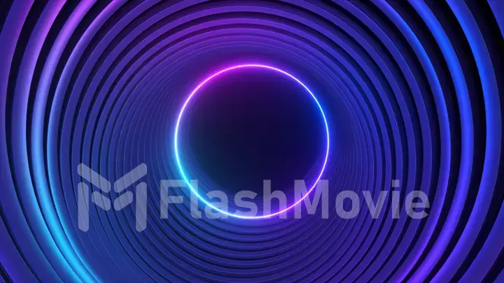 Blue violet neon circle abstract futuristic high tech motion background. 3d illustration