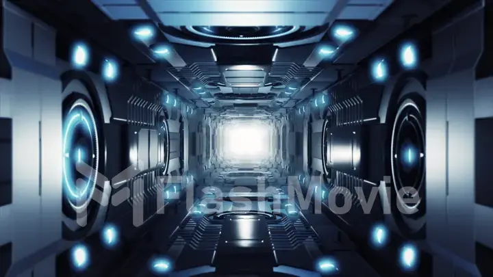 3d illustration futuristic design space ship interior infinite corridor