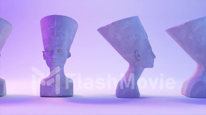 Ancient Roman white marble turning head of Nefertiti on a light background. 3D animation of seamless loop.