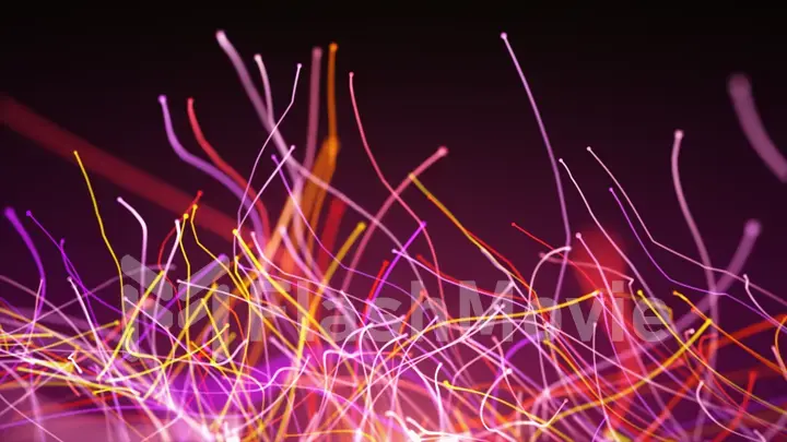 3d illustration abstract rotation of colorful curved lines of fiber-optic wires and particles around the camera