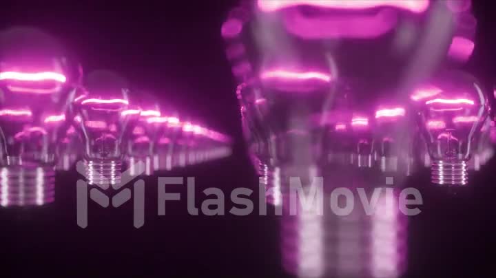 Surface of flashing incandescent purple bulbs