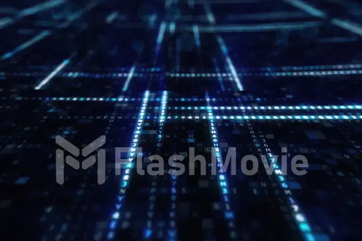Animation of Abstract Blue Technology Background. Hexadecimal Computer Code. Programming Coding Hacker concept 3d illustration