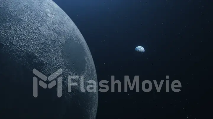 A beautiful flight in space to the Earth from the moon 3d illustration