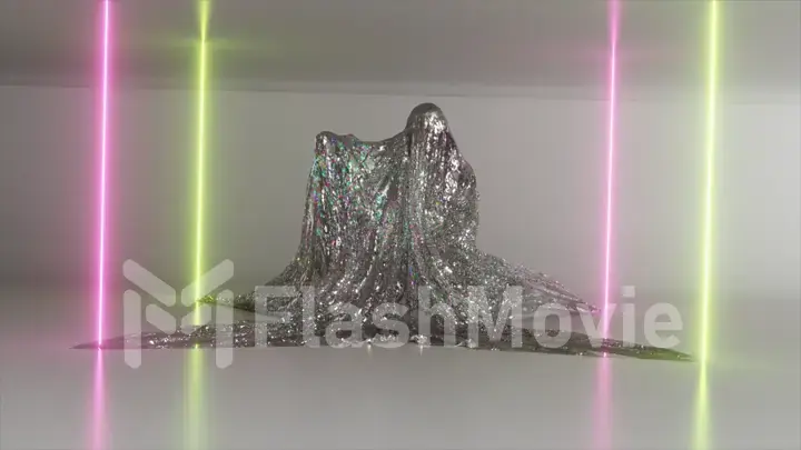 Dancing and entertainment concept. The diamond blanket is dancing. Ghost. Laser neon beams. 3d Illustration