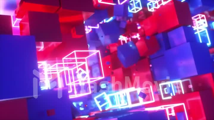 Abstract motion of colorful red and blue cubes