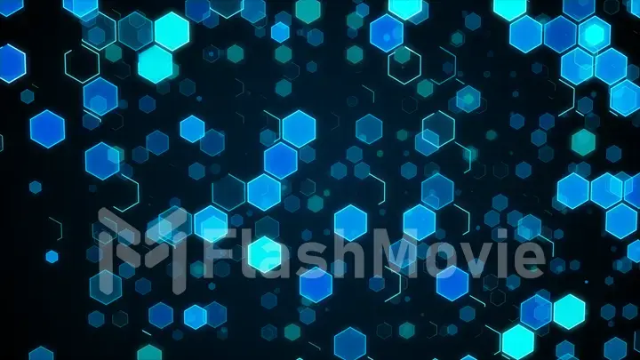 Abstract technological background with blue luminous hexagons.