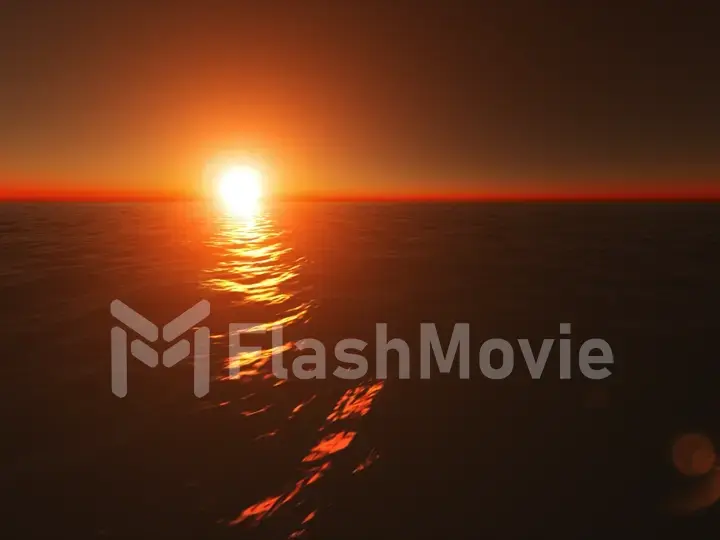 Very beautiful fire-orange sea sunset and clear sky