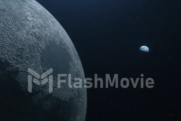 A beautiful flight in space to the Earth from the moon 3d illustration