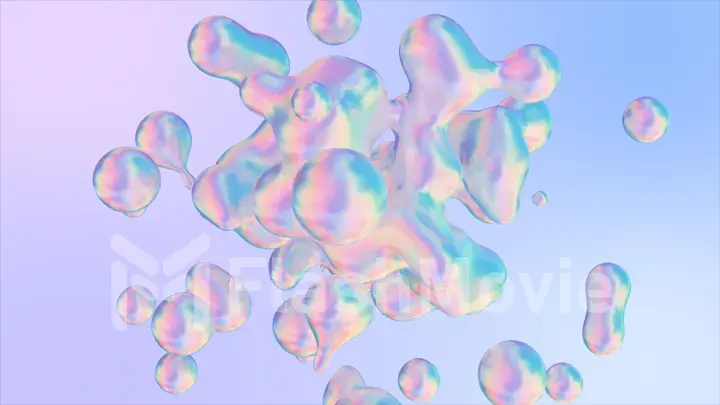 Holographic liquid blobs abstract flowing animation. 3d illustration