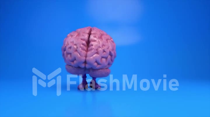 Dancing brain on a colorful blue background. Artificial intelligence concept. 3d animation of a seamless loop