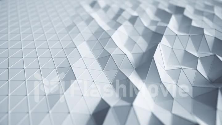Beautiful white low poly surface morphing in abstract 3d animation. Seamless loop 3d render background in 4k