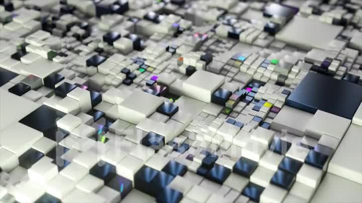 Abstract 3d white rainbow cubes background. Futuristic concept of network. 3d animation of seamless loop