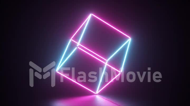 Abstract glowing neon lines creating a cube, blue violet spectrum, fluorescent ultraviolet light, modern colorful lighting, 4k seamless loop cg animation