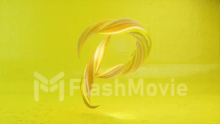 Collection Winding Alphabet. Unique twisted letters. Yellow color. Letter P. 3d Illustration