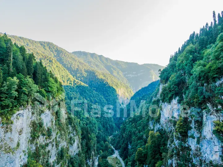 Stunning mountain landscape with a crystal clear blue lake. Aerial view