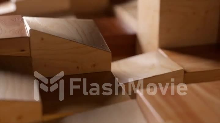 Abstract concept. Wooden rectangular shapes move up and down. Wooden block. Mosaic. 3d animation