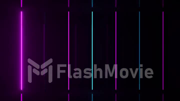Neon halogen blue purple lamps glow with futuristic bright reflections. 3d animation of seamless loop