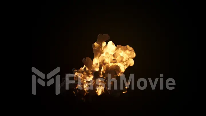 Ultra realistic explosion with thick black smoke on an isolated black background 3d illustration