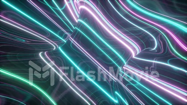3d illustration, abstract topographic animation background, fluorescent ultraviolet light, glowing neon lines, move inside, blue pink spectrum, modern colorful illumination