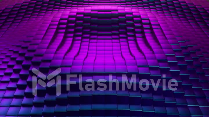 Abstract ultraviolet cubic surface in motion. Seamless loop 3d animation of cubes moving up and down.