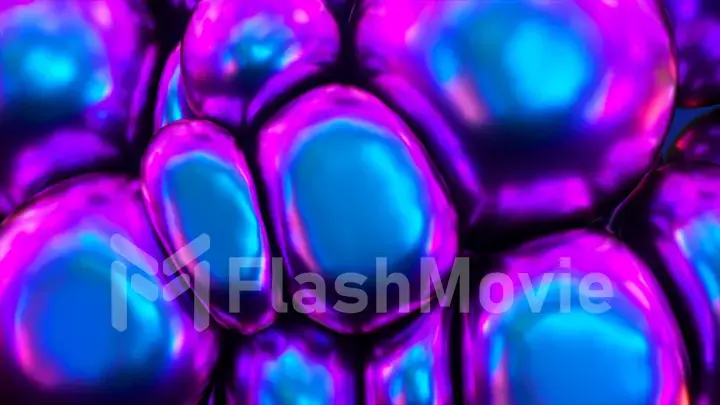 Abstract concept. Soft neon blue-violet balls reach for each other. Sticky spheres. metallic color.