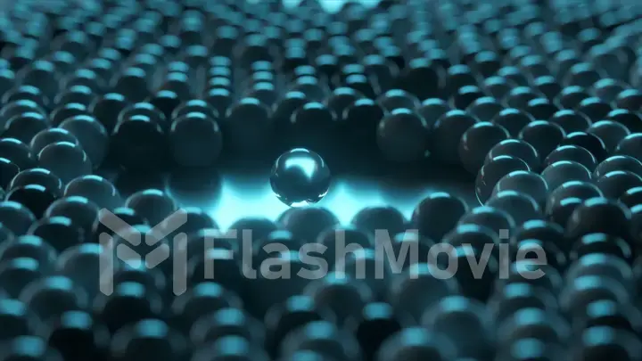 Array of dynamic glass spheres around one glass sphere. Social concept. 3d illustration