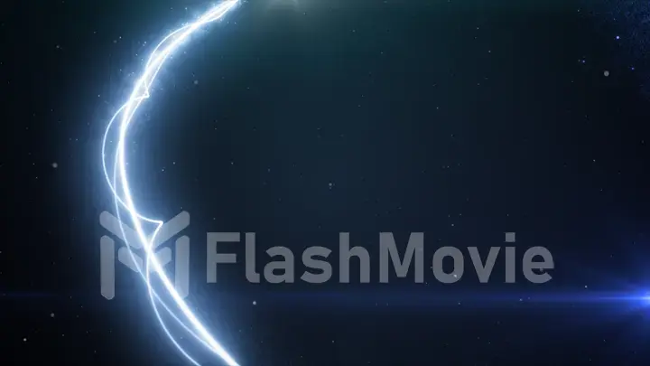 Two blue light streak breaks out on a black background with smoke and light particles 3d illustration