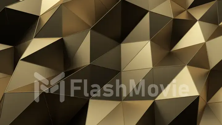 Abstract background of geometric gold surface. Computer generated loop animation. Modern background with polygonal shape. 3d illustration motion design for poster, cover, branding, banner.