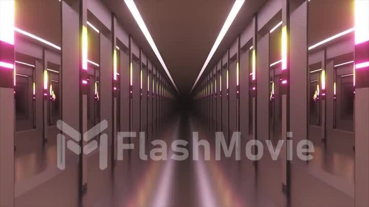 Sci-fi tunnel or spaceship corridor. The camera pans down a neon-lit corridor. Future concept. 3d animation of seamless loop