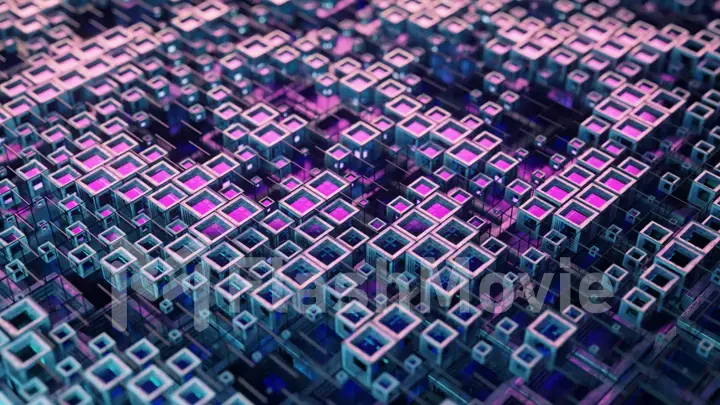 3d illustration of colorful glass rows of cubes floating through the prog in 4K, creating an abstract graphic background technology texture. 3d illustration