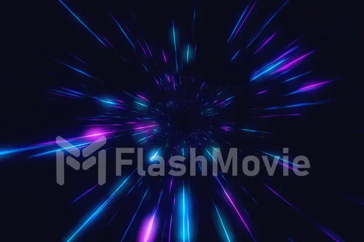 Abstract flight in retro neon hyper warp space in the tunnel 3d illustration