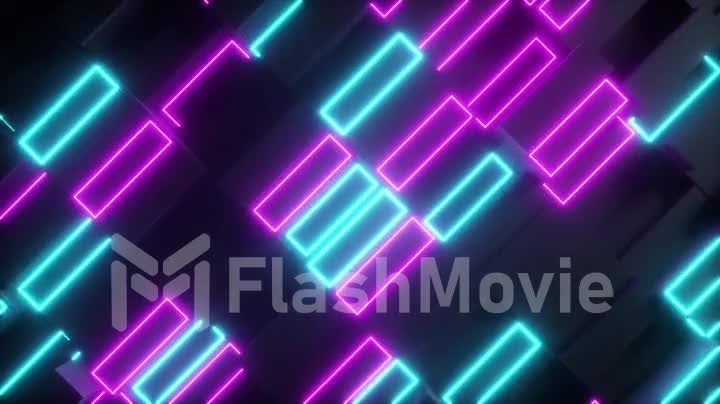 Bright abstract moving structure of rectangles with neon elements