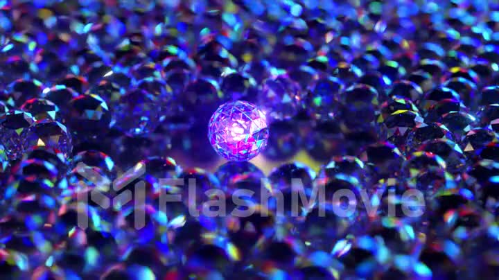 The concept of rarity and uniqueness. Large glowing diamond sphere surrounded by small diamond spheres. 3d animation.