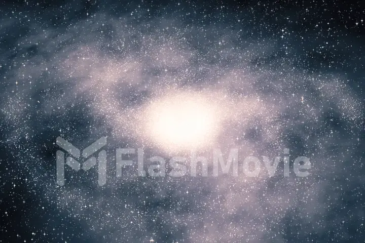 Space background. Camera is flying through the blue and magenta coloured nebula. The stars are everywhere around. 3d illustration