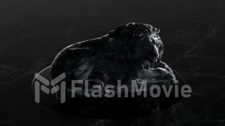 The sculpture of a lion on the platform. Gray black marble. 3d illustration