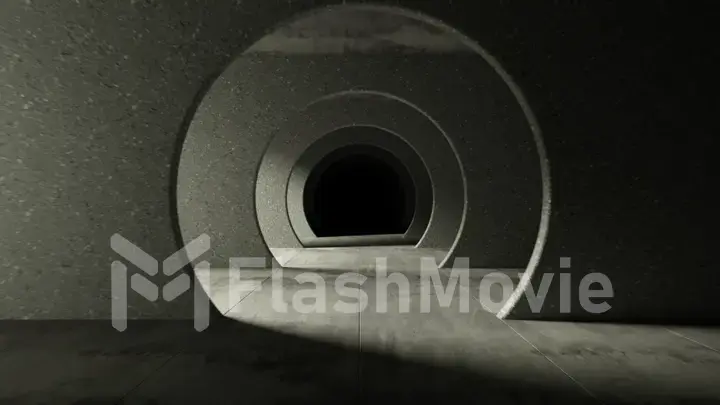 Endless flight in a gray concrete tunnel. 3d illustration