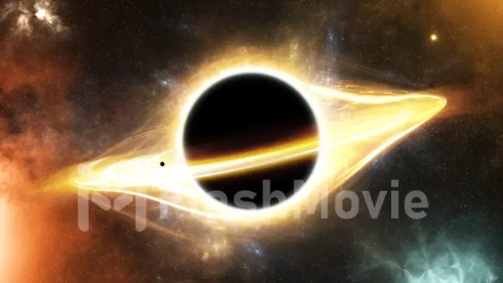 Light around a black hole in space and a planet that tightens into a black hole 3d illustration