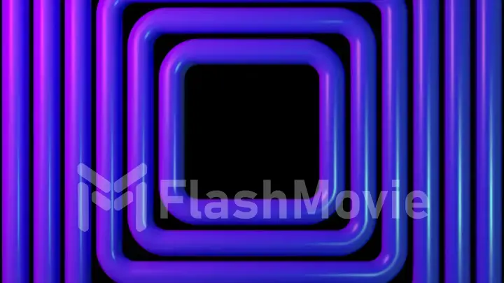 Smooth rotation of the background of squares shapes on a isolated black background. Blue color.