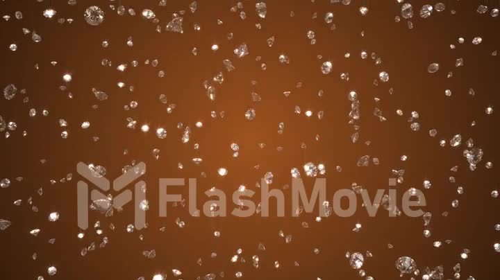 Falling shining diamonds 3d render on orange background, seamless loop 4k cg animation