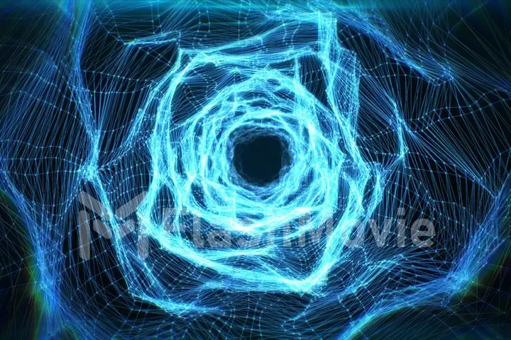 abstract space background, geometry surfaces, lines and points. Abstract tunnel grid. Can be used as digital dynamic wallpaper, technology background. 3d illustration