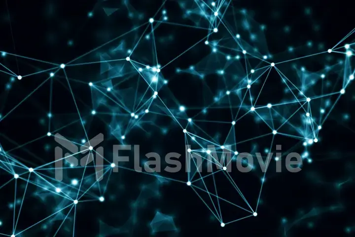 abstract blue geometrical background with moving lines and dots. 3d illustration