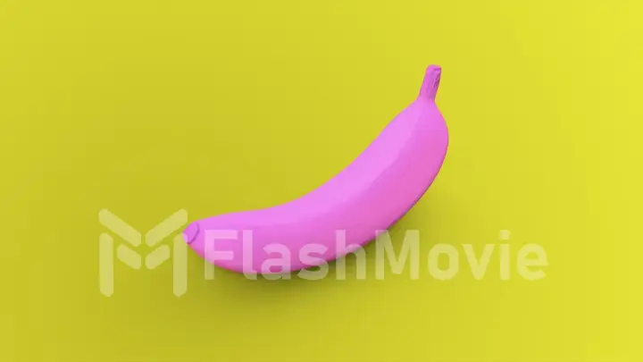 Pink banana on a yellow background 3d illustration