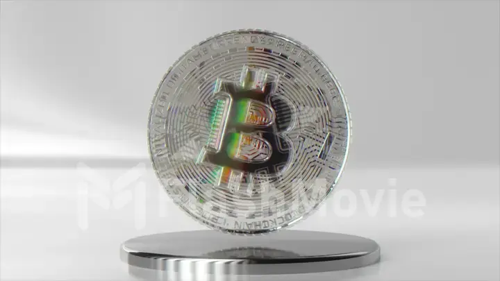 Cryptocurrency mining concept. Diamond bitcoin on a metal platform. Coin. 3d Illustration